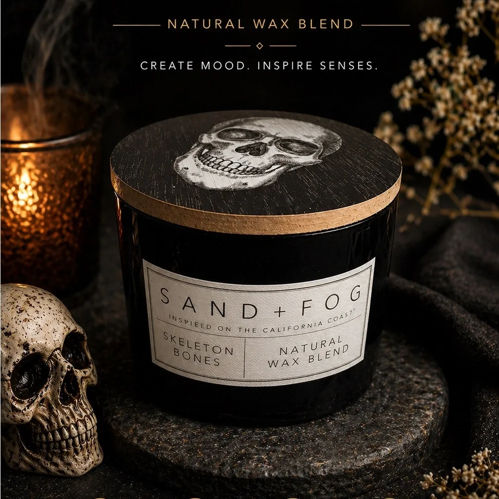 Sand + Fog Black Skull Lid Scented Candle - Skeleton Bones